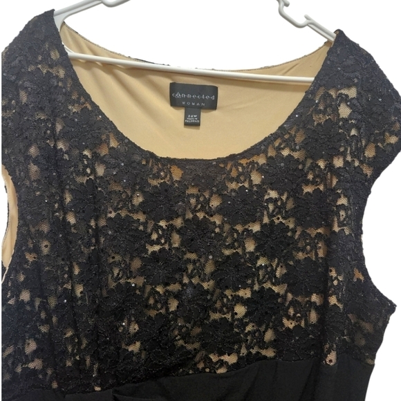 Vintage Gatsby Look Cocktail Dress Black Lace and Sequins Bodice Plus Size 24W - Picture 3 of 6